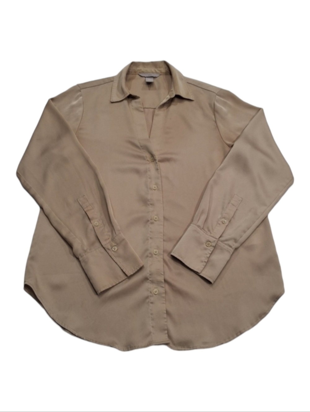 ✨2/$25 H&M women's tan button down business casual long sleeve shirt 